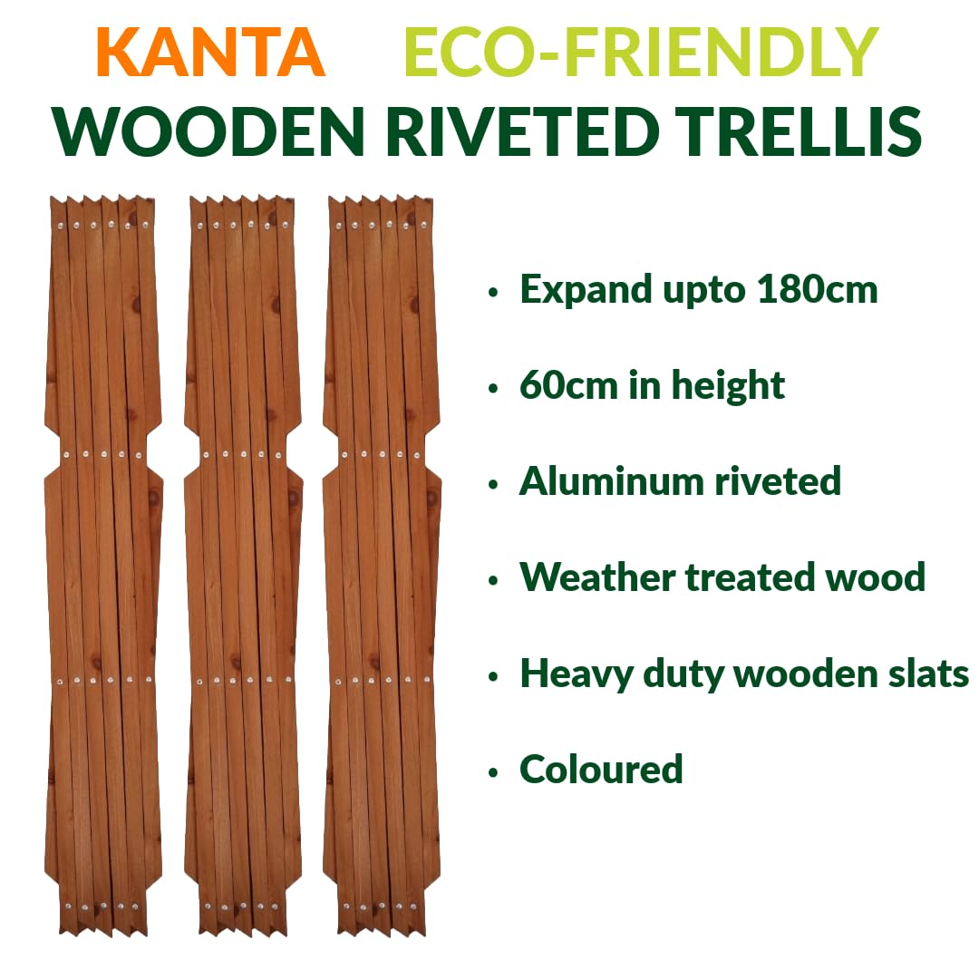 KANTA 3 x Garden Expanding Wooden Trellis Expandable Trellises Aluminum Riveted Each Piece Expands to 180cm x 60cm Climbing Plants Support