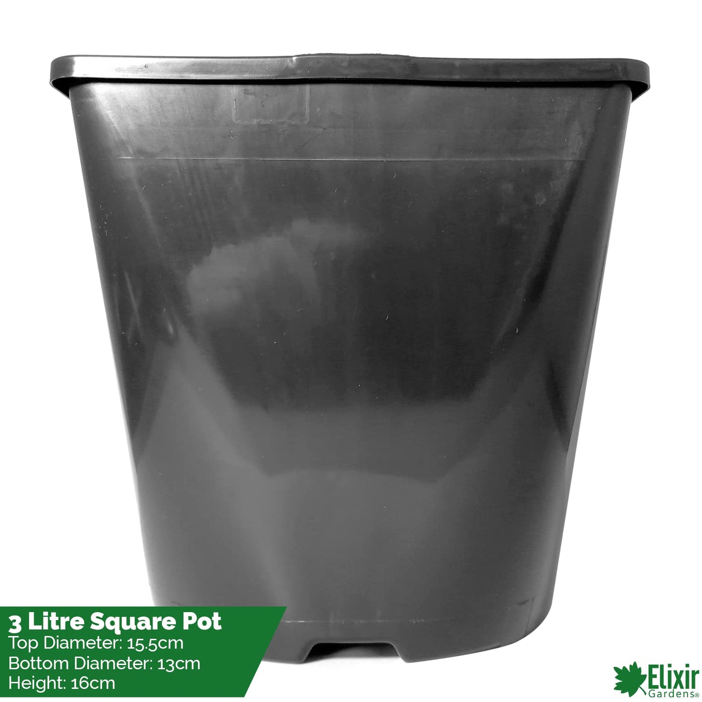 Elixir Gardens | Strong Square Black Recycled Plastic Hydroponic Pots | .25L / .75L / 1L / 2L / 3L / 4.5L / 5.5L / 11L Quantities 1-1000 | 3 Litre x 10