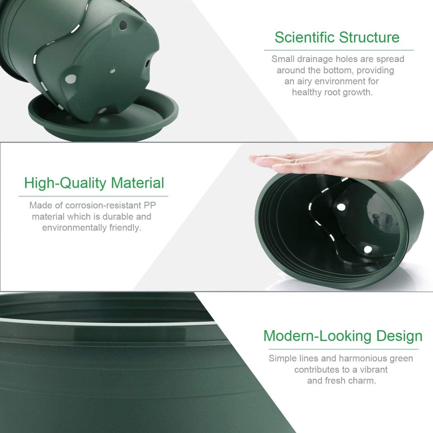 KAHEIGN 6Pcs Plastic Plant Pots, 16CM Thicken Flower Pot Root-Control Nursery Seedling Planter Decorative Garden Plant Container with Saucer for Indoor Outdoor Bonsai Plants (Green)