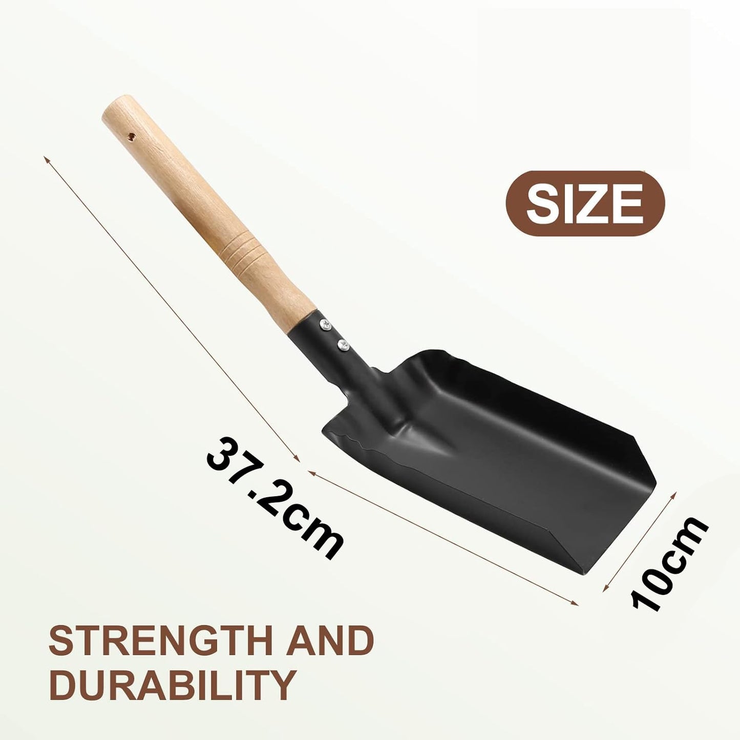 Heavy-Duty Metal Coal Shovel – Durable Steel Scoop with Comfortable Wooden Handle for Fireplace, Stove, Ash, Garden Wastes and Outdoor Use (Small)
