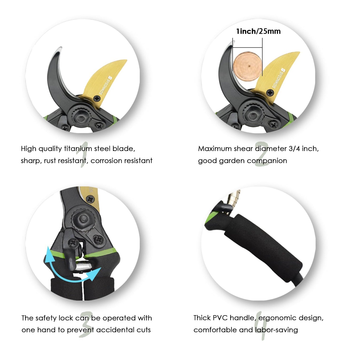 SYEONKOS Secateurs, with Spare Blade&Spring, Premium Titanium Garden Pruning Secateurs Soft Handle Gardening Scissors, Professional Hand Pruners