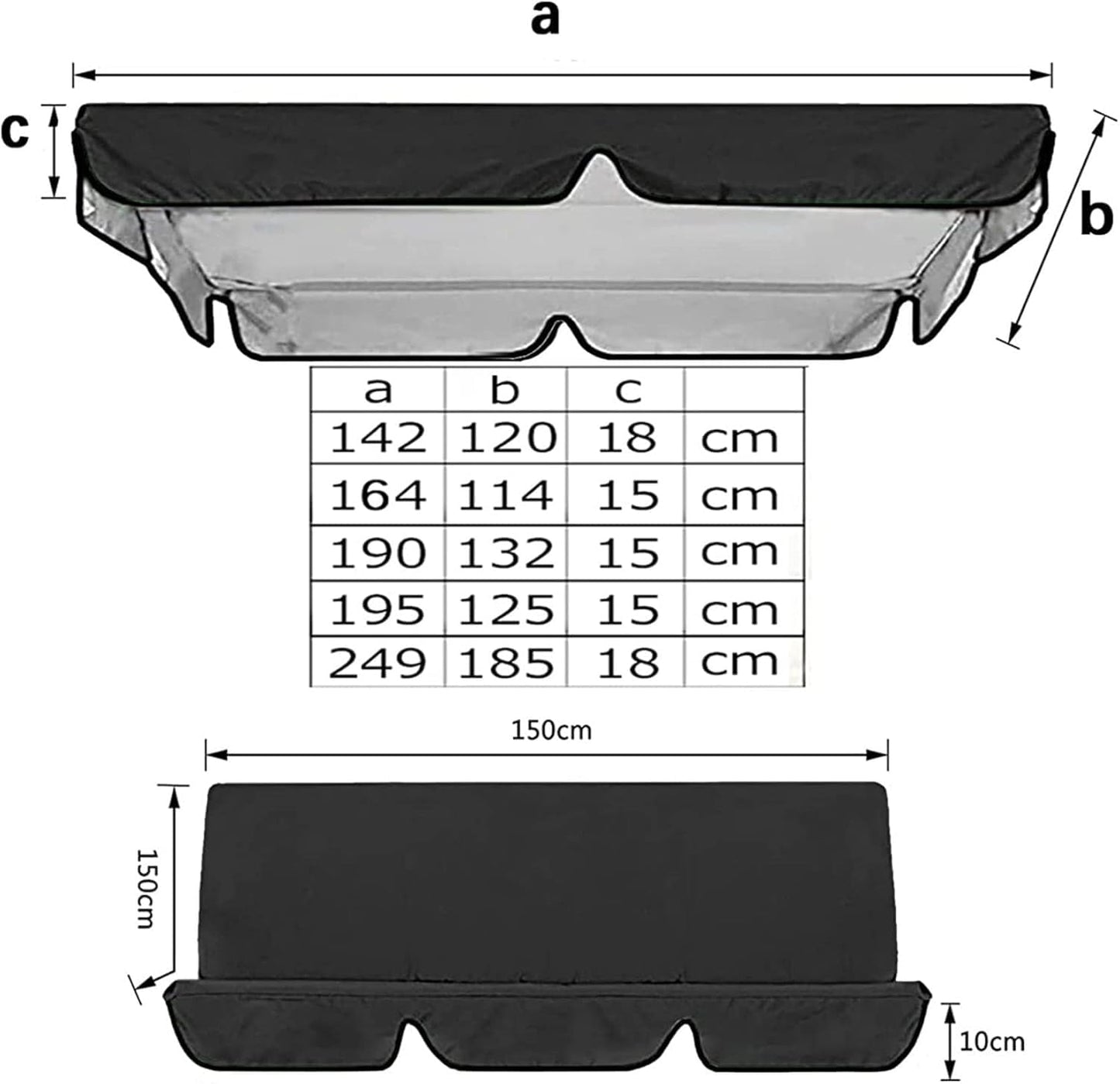Garden Canopy Swing Seat Chair,for Patio Poolside Porch,with Adjustable Canopy Removable Cushion, Outdoor Swinging Chair Bench (Blackone, 142x120x18cm)