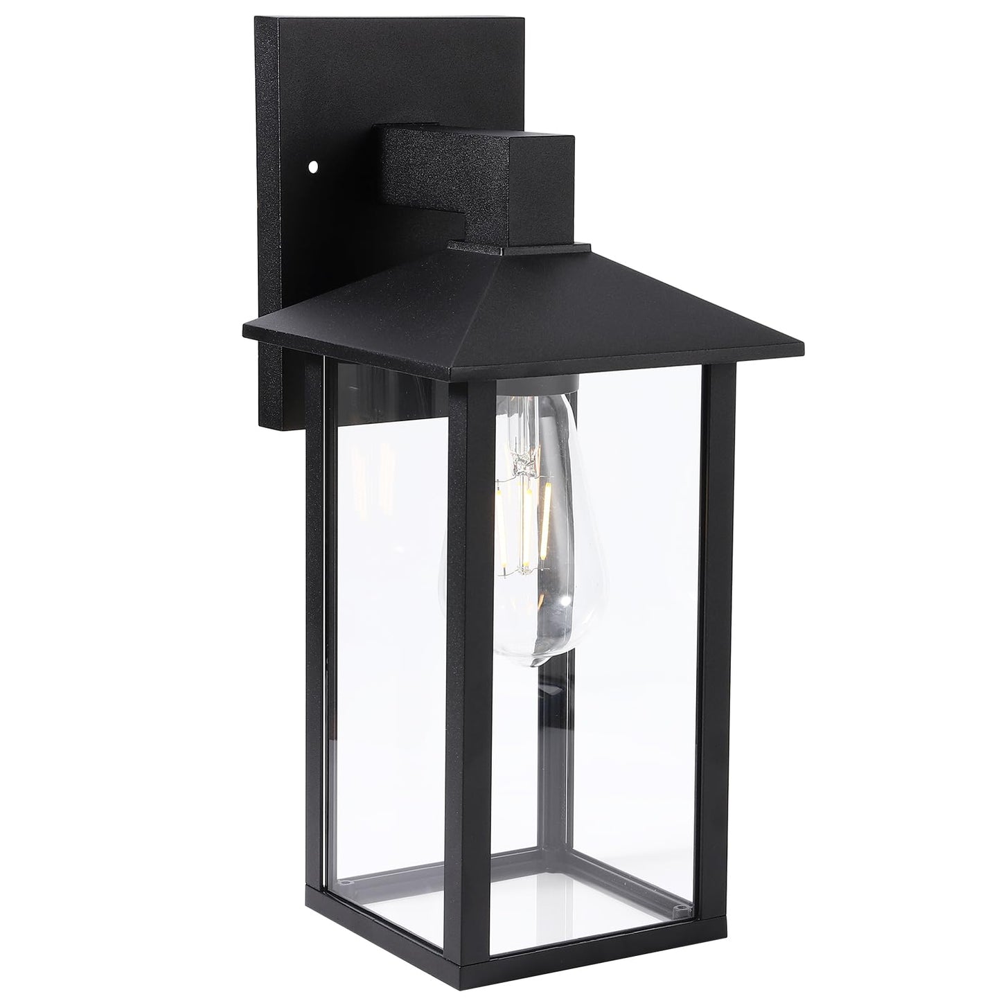 EBION Outdoor Wall Lantern, Exterior Light Fixture with Toughened Glass Shade, Matte Black Wall Sconce Decorative for Porch, Patio, Garage (Black,1 Pack)