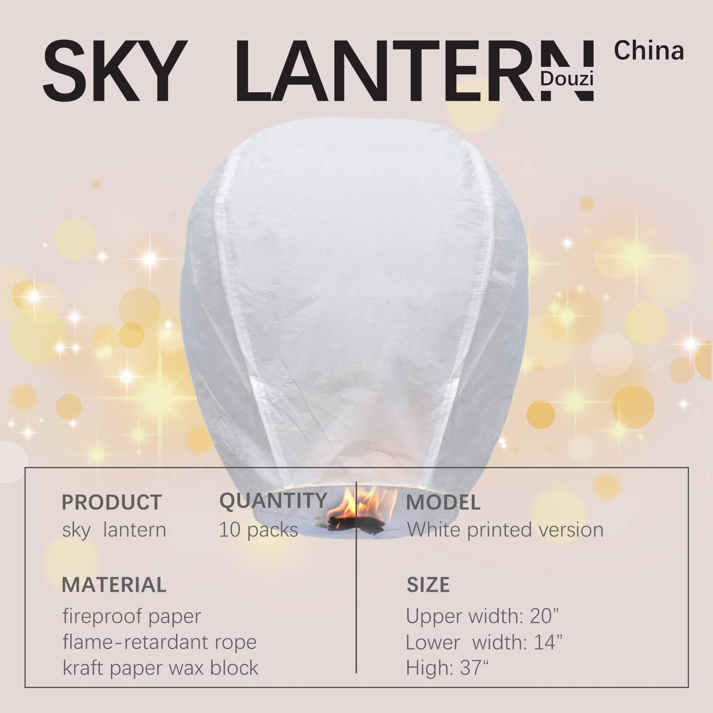 Chinese Sky Lanterns Environmental Friendly 100% Biodegradable Material No Assembly Required, for Wishing Wedding Birthday Party (10 Pack)