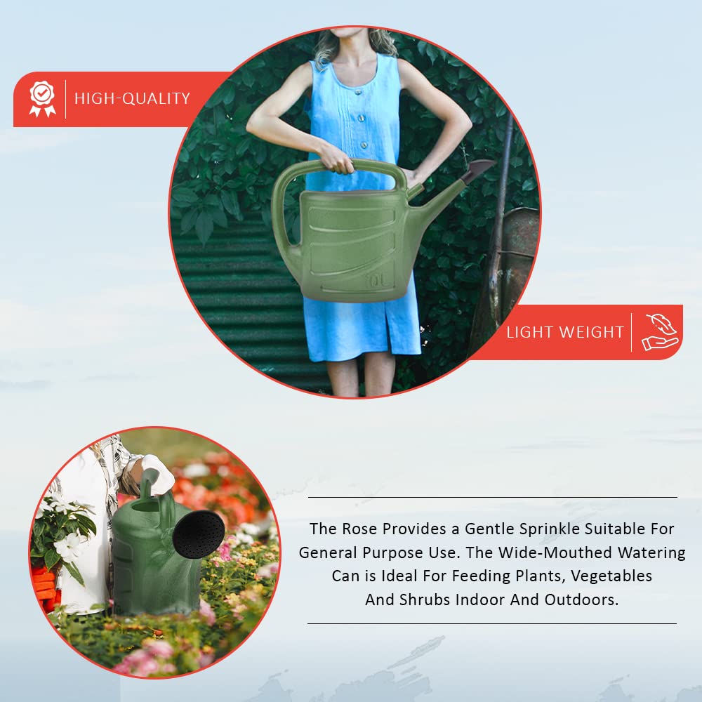 ANGIX 10L Large Watering Can With Detachable Rose Head Sprinkler | Lightweight & Durable Plastic Can Ideal For Garden Plants In Both Indoor And Outdoor - Green