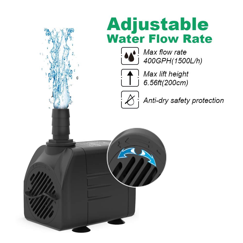 Knifel Submersible Pump 1500L/H 25W Dry Burning Protection with Ultra Quiet Design 2m High Lift for Fountains, Hydroponics, Ponds, Aquariums & More…
