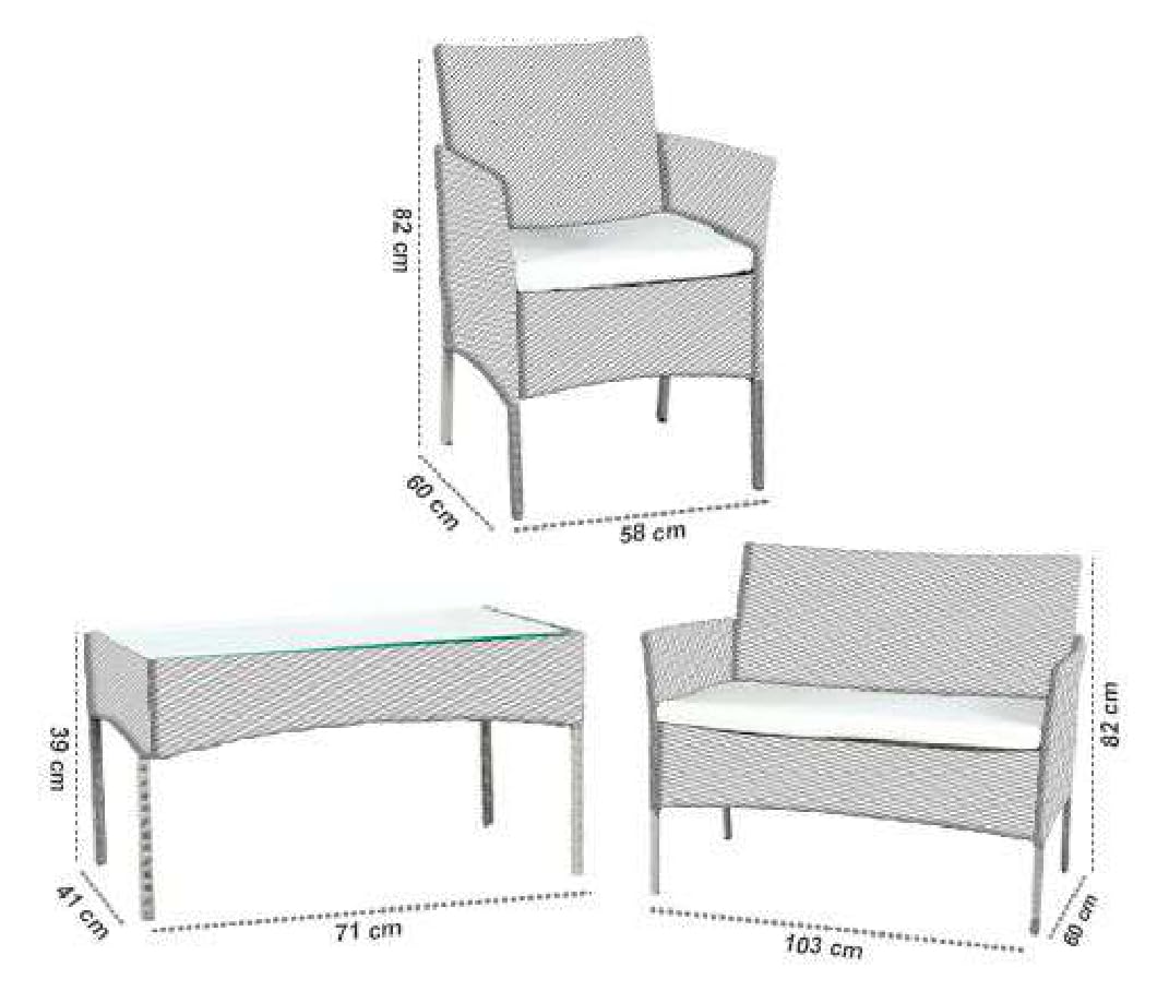 Mega Deals 4 Piece Rattan Garden Furniture Set | Outdoor Furniture Set | Patio table and chairs garden table set | Ideal for Pool Side, Balcony, Garden, Outdoor and indoor (Grey) (4-PC-Rattan)