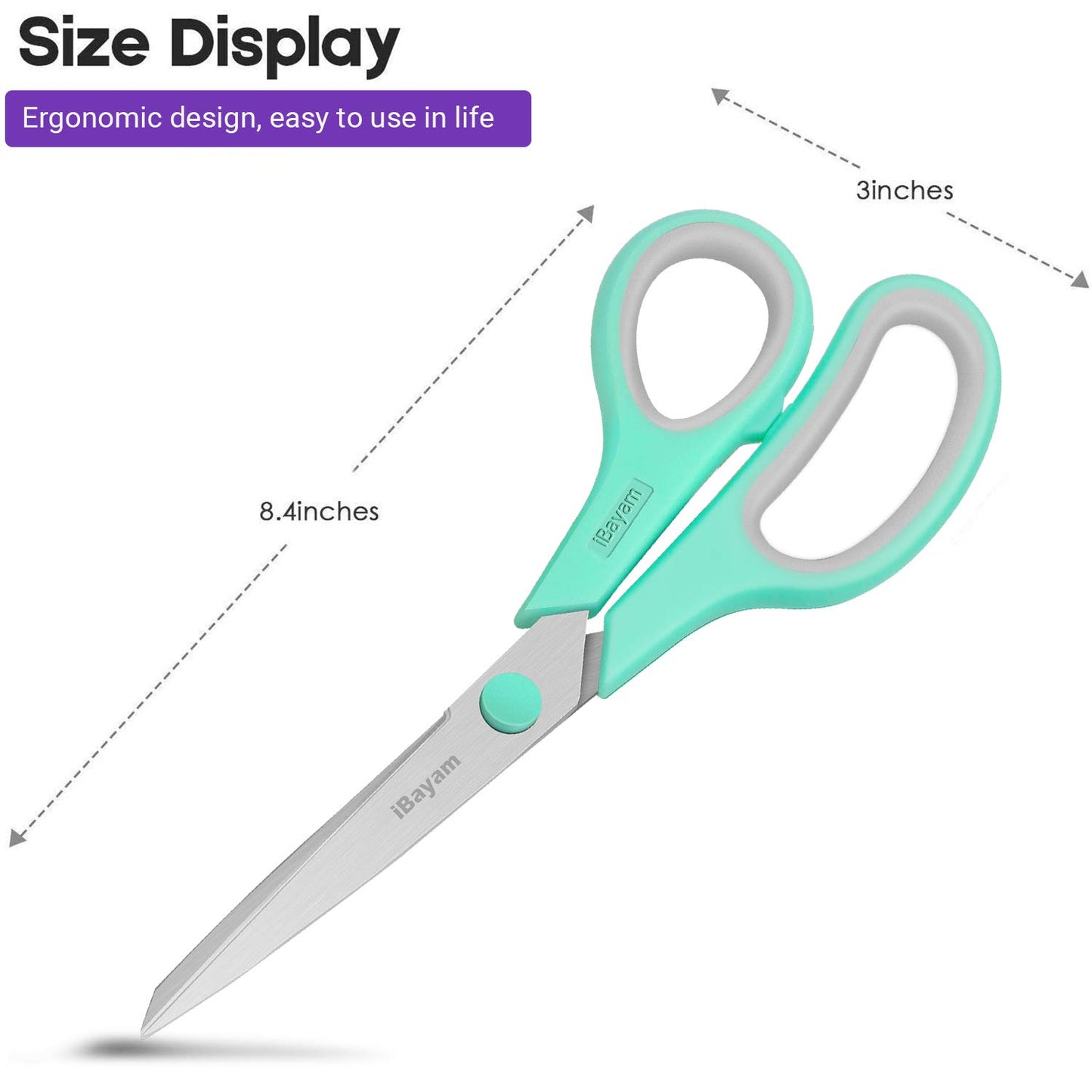 8" Multipurpose Scissors 3 Pack with Ultra Sharp Blades, Comfort-Grip Handles, Sturdy for School Home Office Art Craft Sewing Tailor Heavy Duty