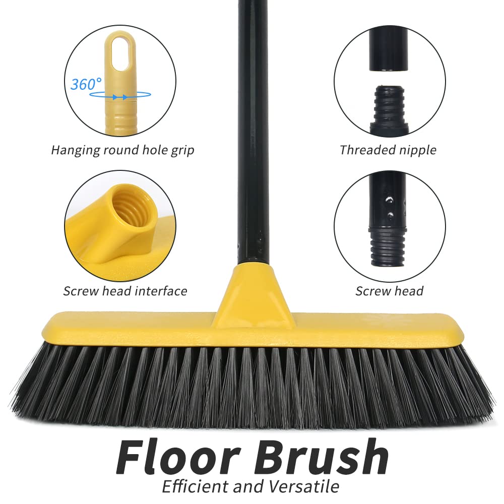 LandHope Sweeping Brush Indoor with Soft Bristles Long Handled Push Broom Floor Scrubbing Brush Cleaning for Home Kitchen Bathroom Office Outdoor Garage Tub Decking Patio Grout Tile