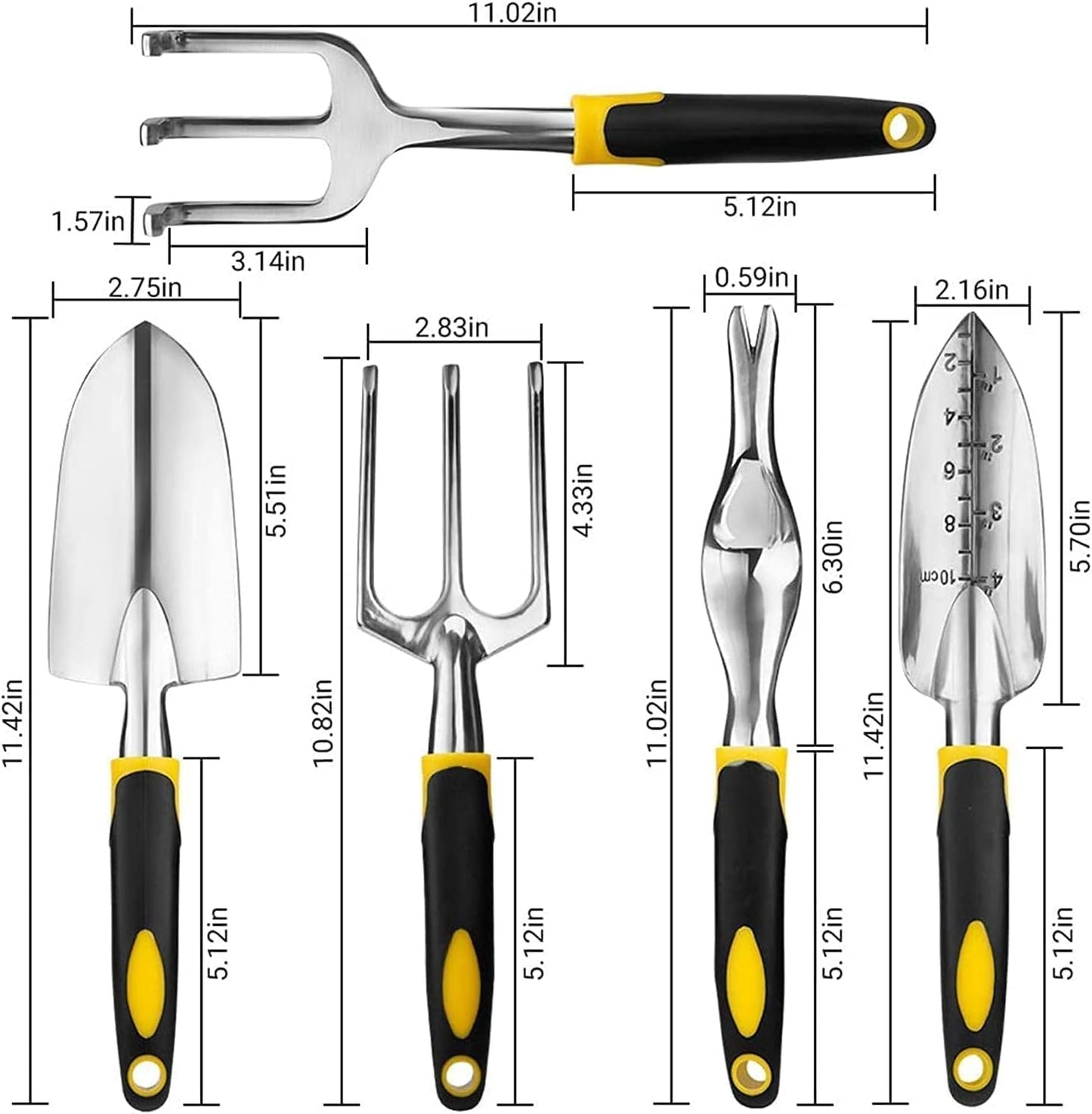 5 Piece Gardening Tools Set Including Trowel, Transplanted, Cultivator, Weedier, Weeding Fork, Garden Tools with Heavy Duty Cast-Aluminium Heads & Ergonomic Handles