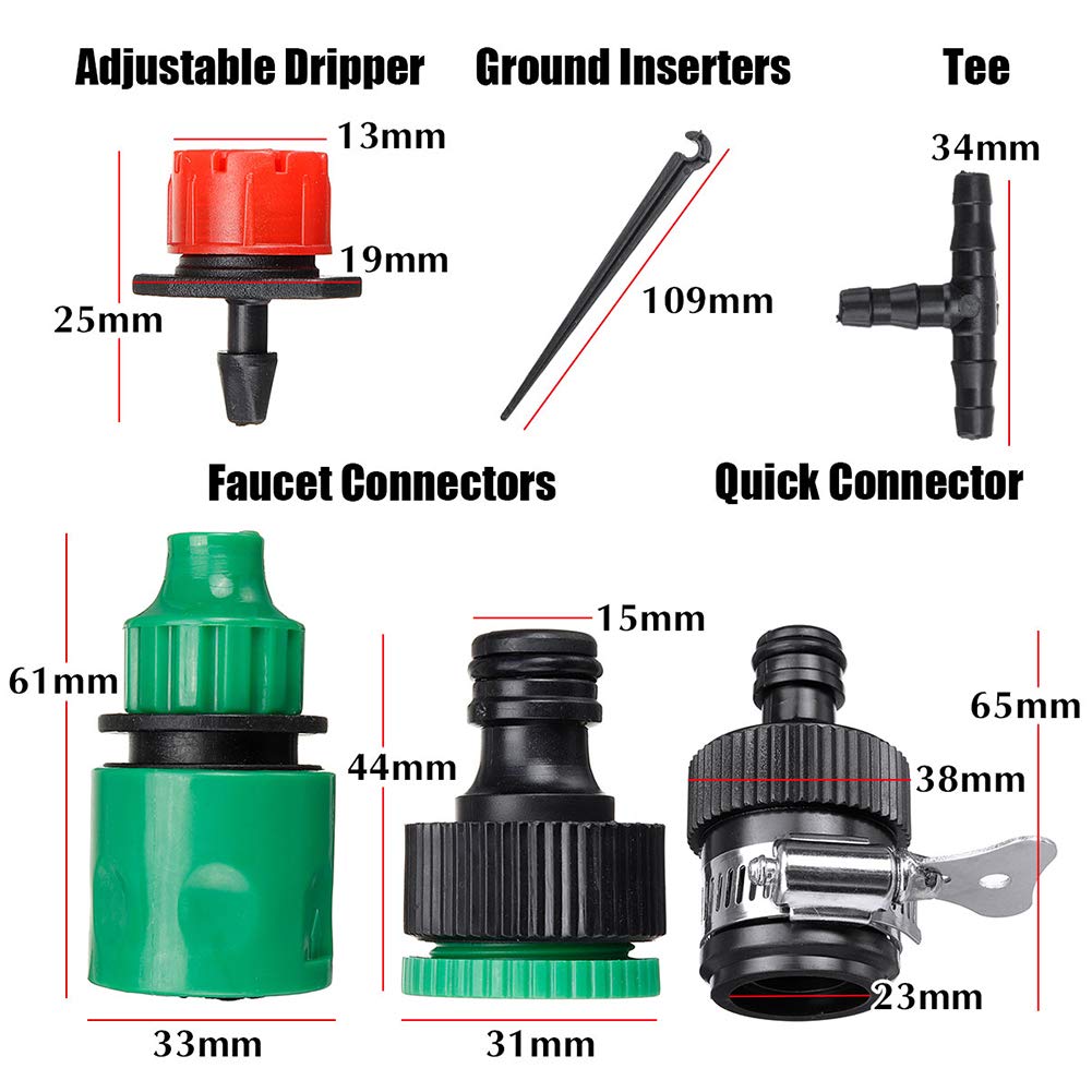 Garden Irrigation System,100ft /30M Micro Drip Irrigation Kit,DIY Plant Atomizing Nozzles Drippers Watering Drip Kit,Heavy Duty Tube Watering Tubing Hose Kit for Greenhouse,Flower Bed,Patio,Lawn