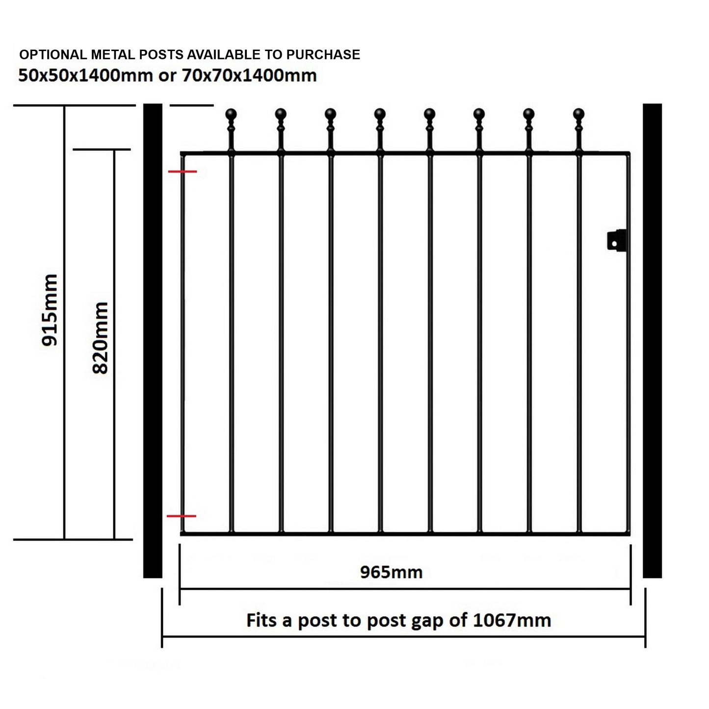 Manor Ball Top Metal Garden Gate Galvanised Wrought Iron Pedestrian Swing Gates (1067mm Gap X 915mm High MAZP05/5)