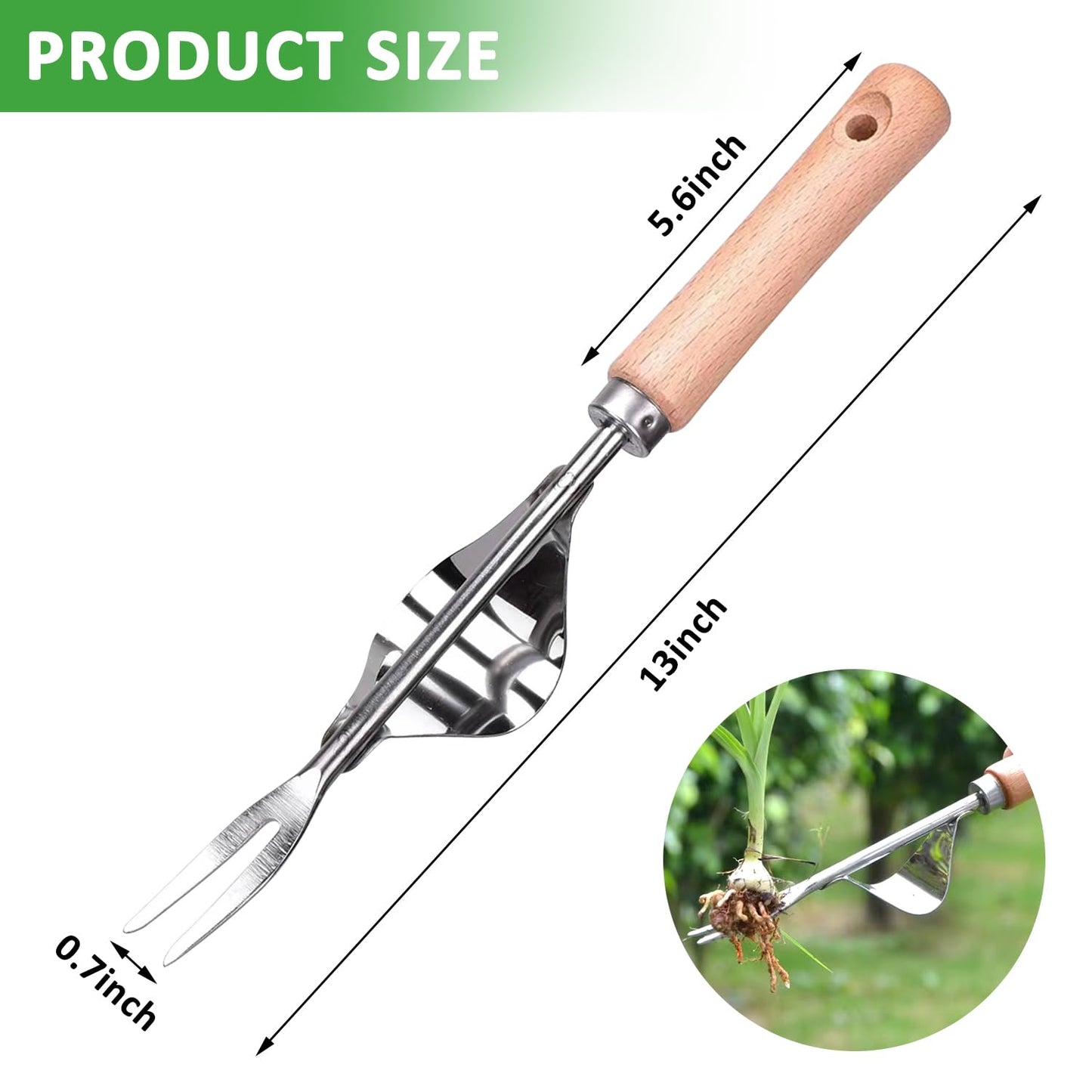 YingBiao Hand Weed Remover Tool Stainless Steel Manual Deep Root Weeding Tool Multifunctional Weeder Tools Wooden Handle Weeding Tools for Garden Dandelions Patio Crack Lawn Grass