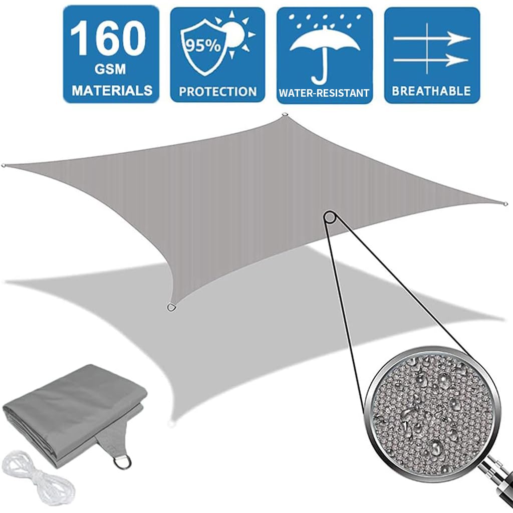 OldPAPA Sun Shade Sail Rectangle Water-resistant Sun Shade 95% UV Block Sunscreen Awning Garden Beach Patio Canopy Grey 3x4m