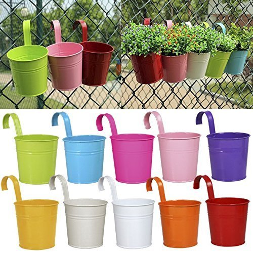 OGIMA Metal Iron Hanging Flower Pots – Set of 10
