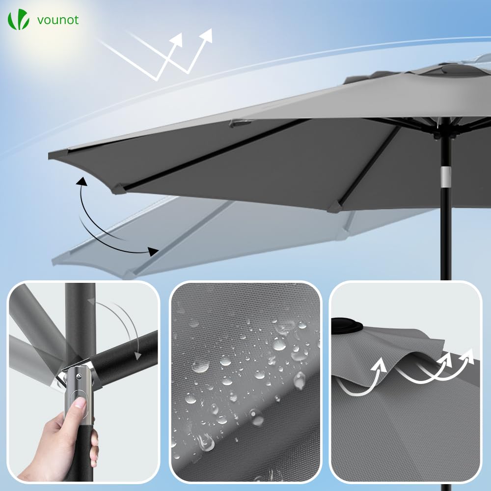 VOUNOT 2.7m Garden Parasol Umbrella with Cover, Crank and Tilting Umbrella, Sun Shade for Outdoor, Patio, Garden, Grey