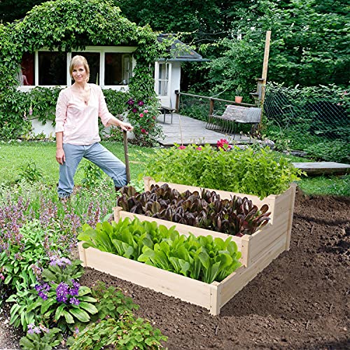 Yaheetech 3 Tier Raised Garden Bed Wooden Plant Raised Bed Elevated Planter Box Kit for Flowers/Vegetables/Herbs,120 x 120 x 56cm
