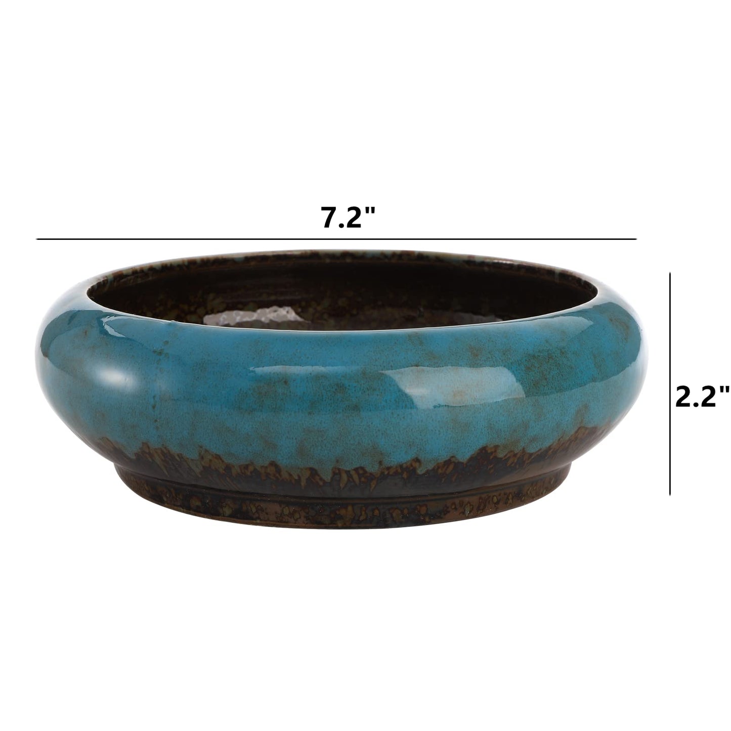 Peohud 18cm Round Ceramic Succulent Planters, Glazed Ceramic Bonsai Pots, Succulent Plant Pot with Drainage Hole, Flower Container Pots Garden Decorative Cactus Stand with Bamboo Tray, Blue
