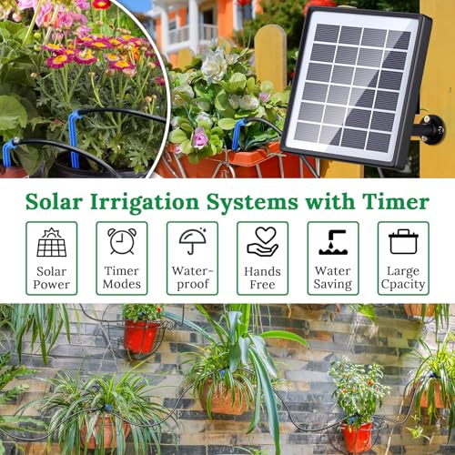 SoulBay Solar Irrigation System, Self Automatic Greenhouse Watering Systems Drip Irrigation System Kit with Timer and 150cm Hose for Garden Indoor Outdoor Plants Lawn Potted Balcony Vegetables