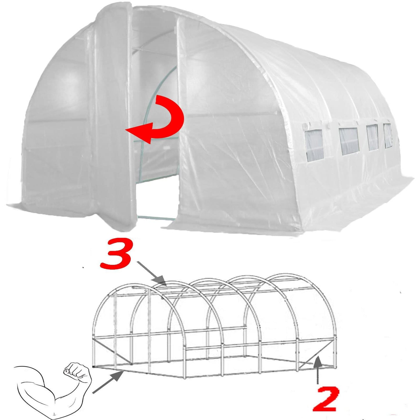 4m x 3m Polytunnel "Strongest In It's Class" a fully Galvanised Structure with more Diagonal & Roof Bracing than all others. Metal Hinged Door | Rear Zippered Wide Access Door | Groundbar Kit.