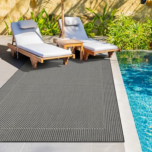 HomeArt Outdoor Rugs | Easy-Cleaning Indoor & Outdoor Area Rugs for Porch, Deck, Balcony, Garden, Picnic, Kitchen, Hallway | UV & Weather-Resistant Large Patio Rug Mats | Anthracite Cream 160 x 230 cm