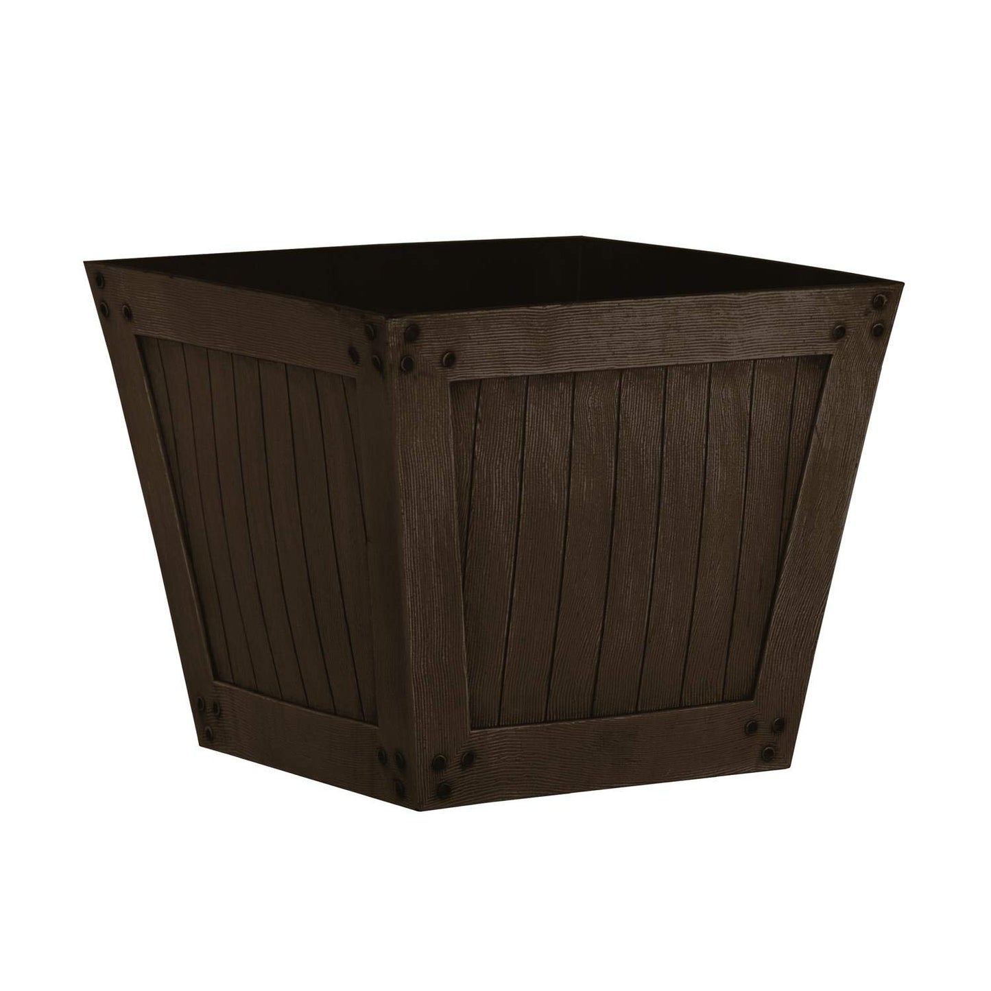 Slatted Wood Style Plastic Planter - Dark Brown, Set of 2 - Suitable for Indoor or Outdoor Use - 34cm (H) x 40cm (Dia)