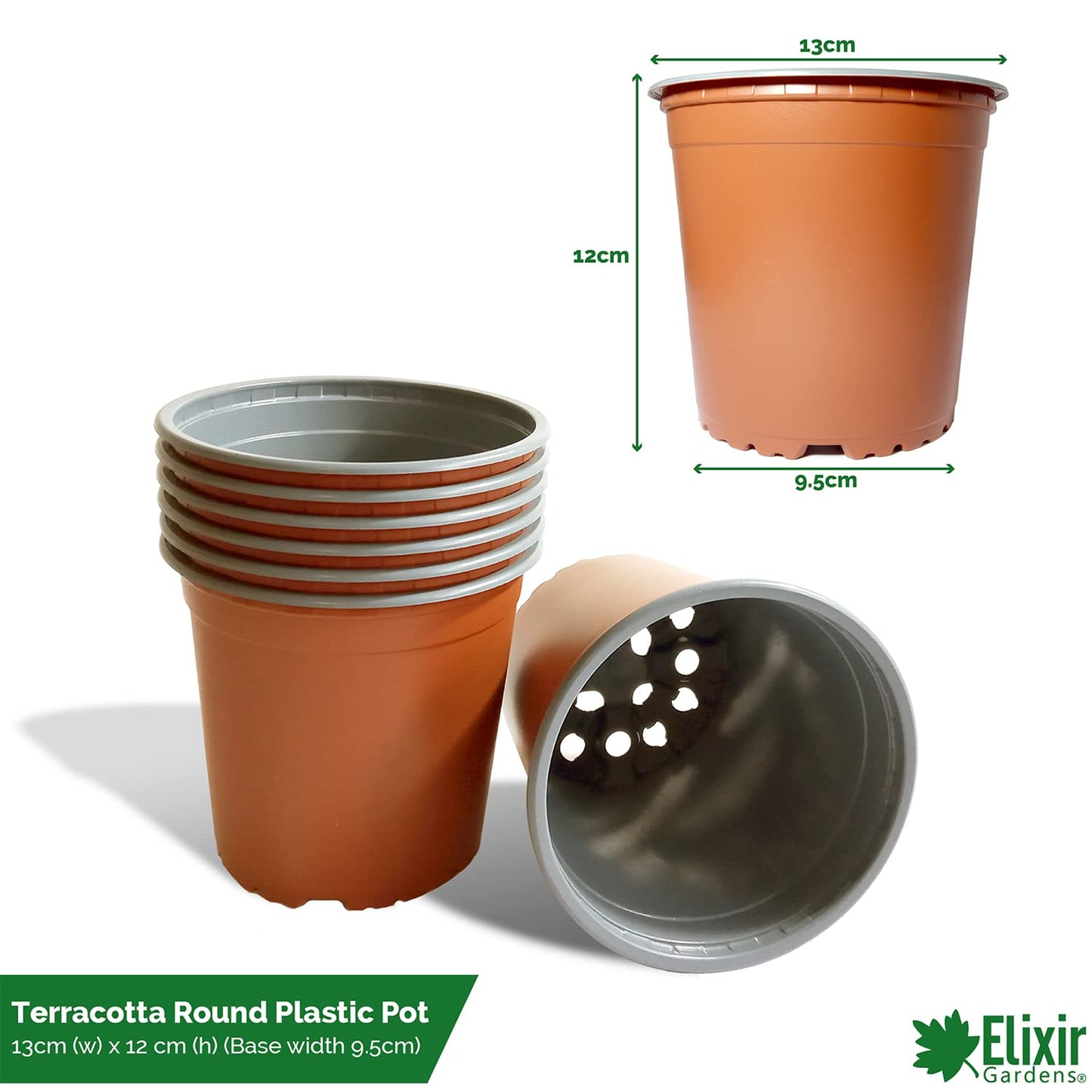 Elixir Gardens 13cm / 1 Litre Quality Thermoformed Seed Starting Seedling Plant Pot Terracotta Recycled Plastic Plant Pots x 20…