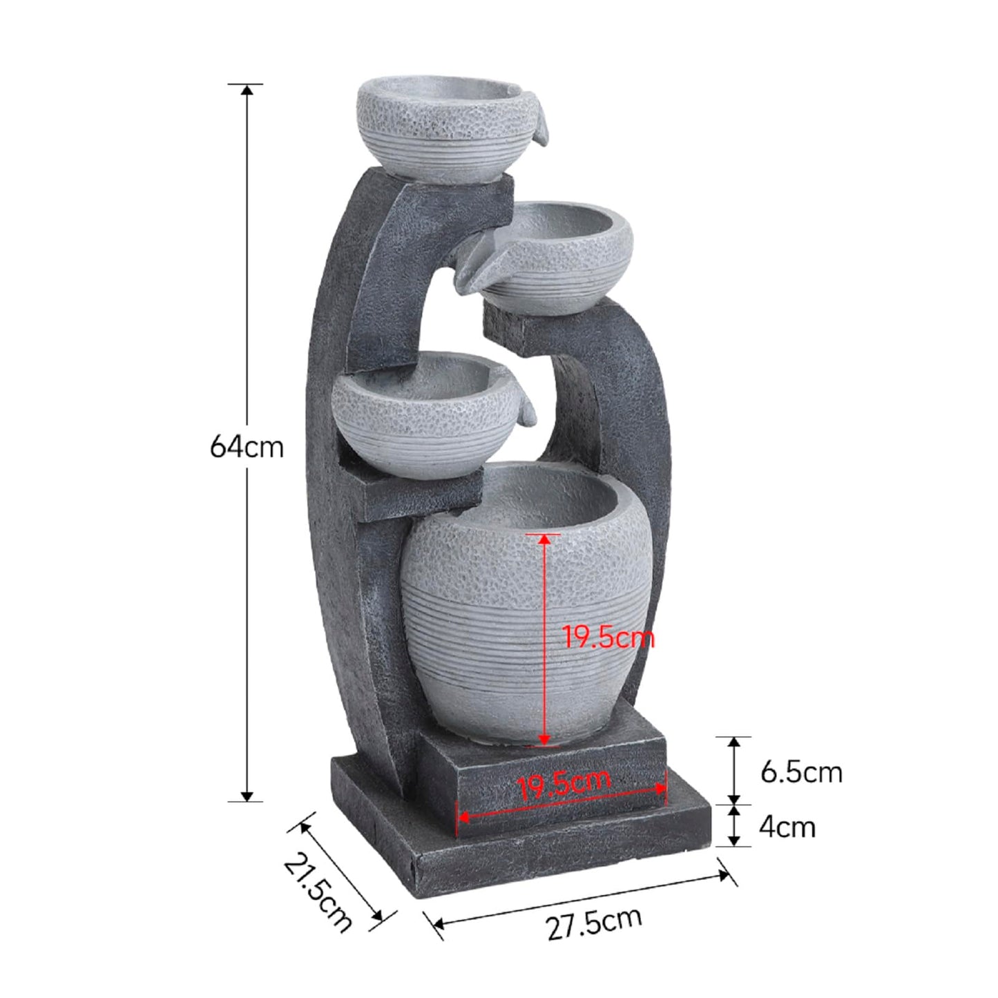 BTGGG Solar Powered Water Feature - 4 Tier Patterned Bowl Cascading Solar Water Feature Solar Water Fountain Outdoor Garden Water Feature with Lights and Pump For Patio Yard Decor