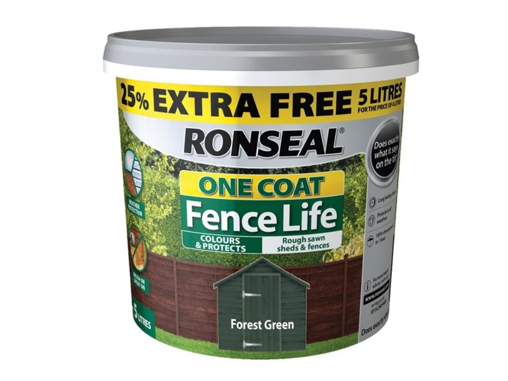 Ronseal RSLFLFGN4LAV One Coat Fence Life Forest Green New 4 Litre -25%