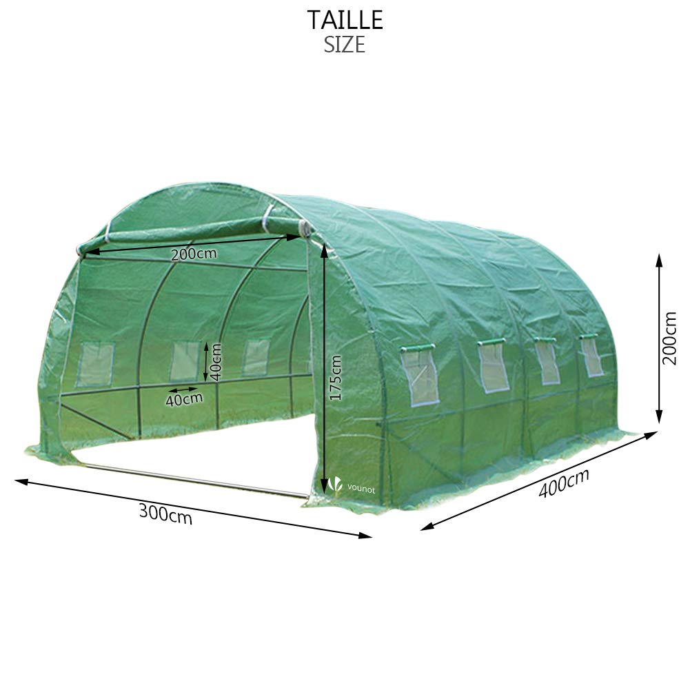 VOUNOT® Polytunnel Greenhouse 4x3x2m 12m² Poly Tunnels Gardening Walk In Pollytunnel Tent with Steel Frame