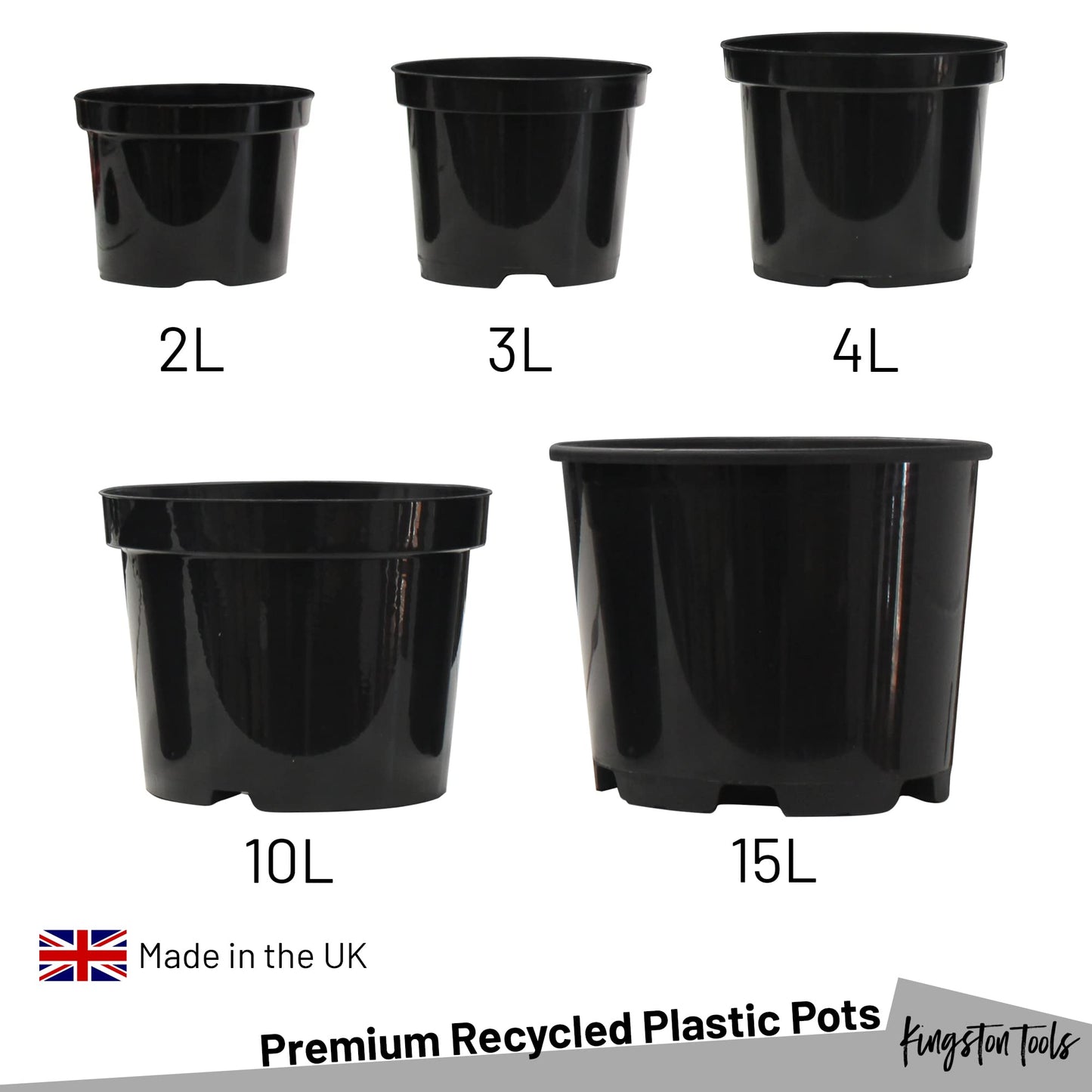Kingston Tools Premium Recycled Plastic Garden Planter Pot – Heavy Duty Plant Flower Pots – Indoor Outdoor Home Décor Gardening Planters – Capacity: 3L, Black – Pack of 10