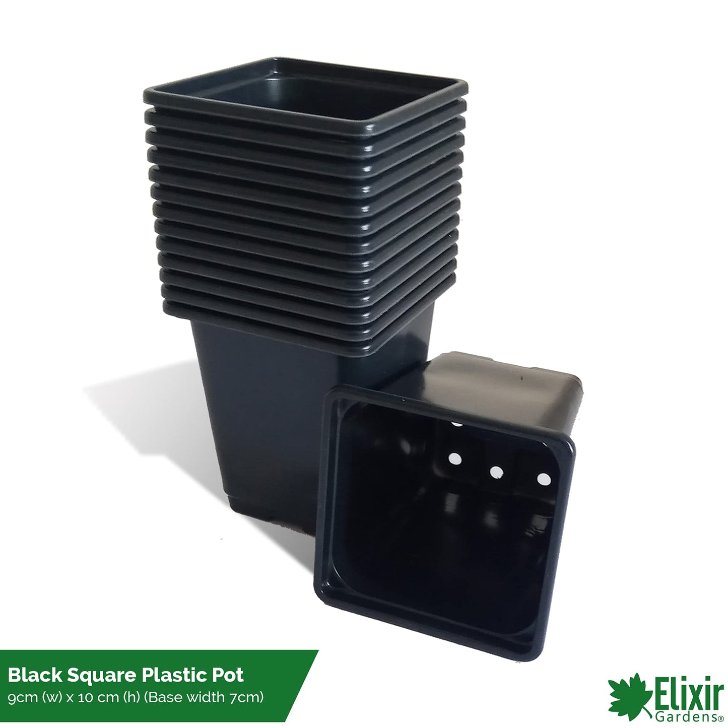 Elixir Gardens ® Square Plant Pot Black Recycled Plastic Plant Pots | 9cm x 9cm x 10cm | x 100
