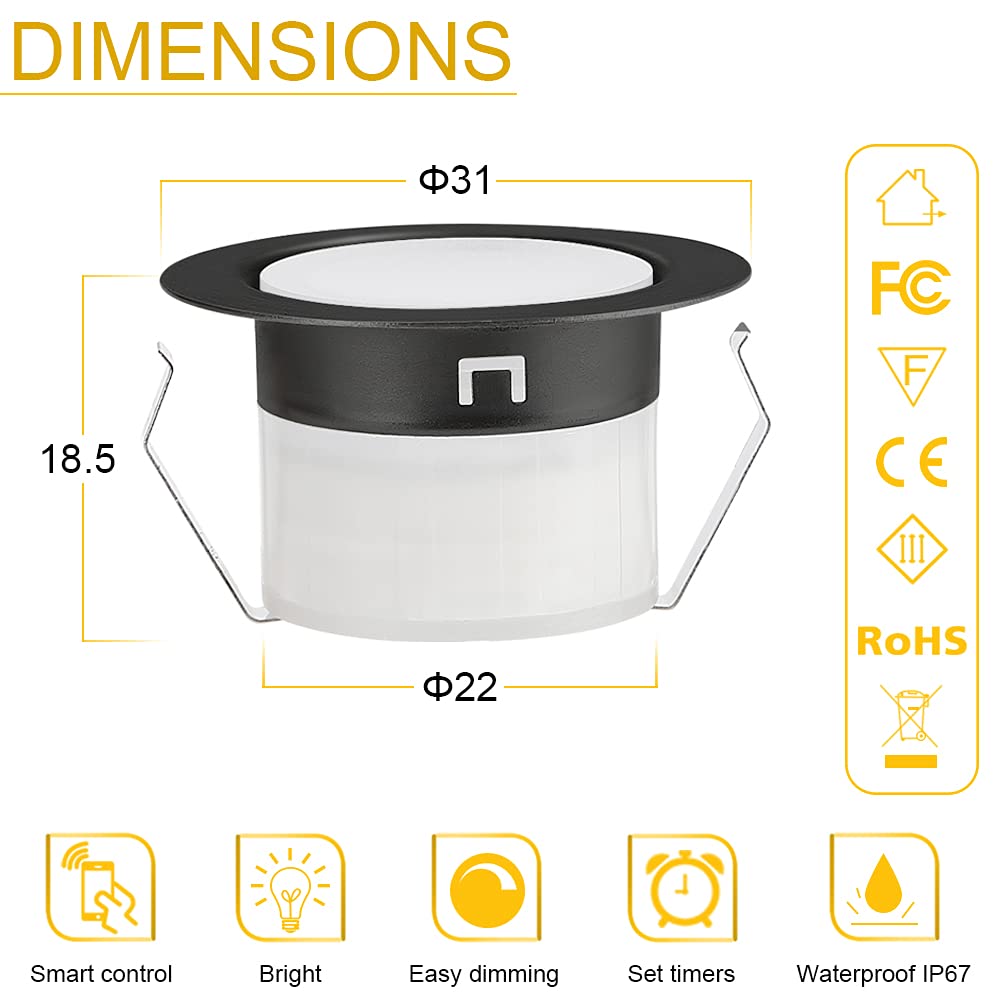 INDARUN RGBW WiFi Led Decking Lights Waterproof IP67 Ø31MM 12V - Led Plinth Light Kits for Terrace/Patio/Path/Wall/Garden/Decoration, 30 Packs