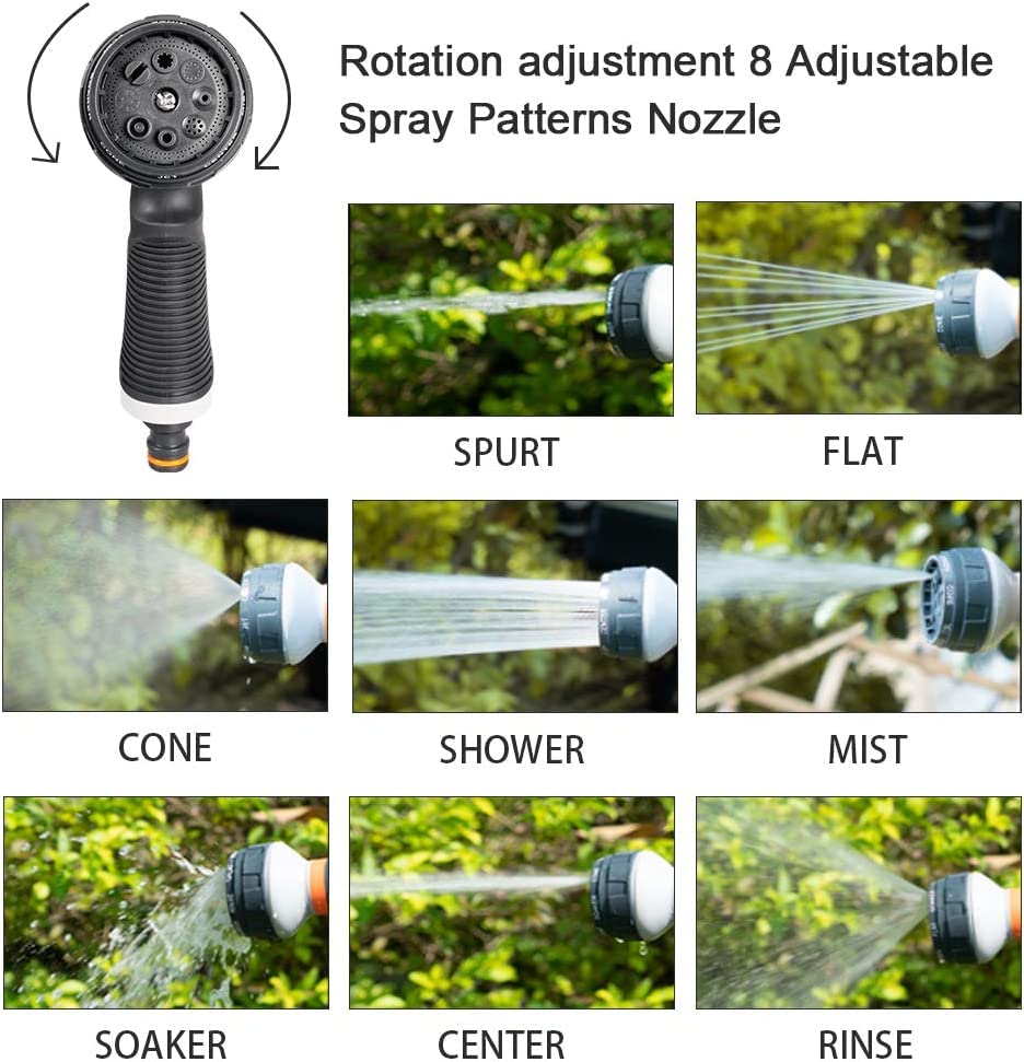 Garden Hose Pipe Spray Gun,8 Adjustable Patterns Hose Nozzle, High-Pressure Anti-Slip Water Hose Spray Gun for Plants & Lawns Watering, Car & Bike Washing and Pets Bathing