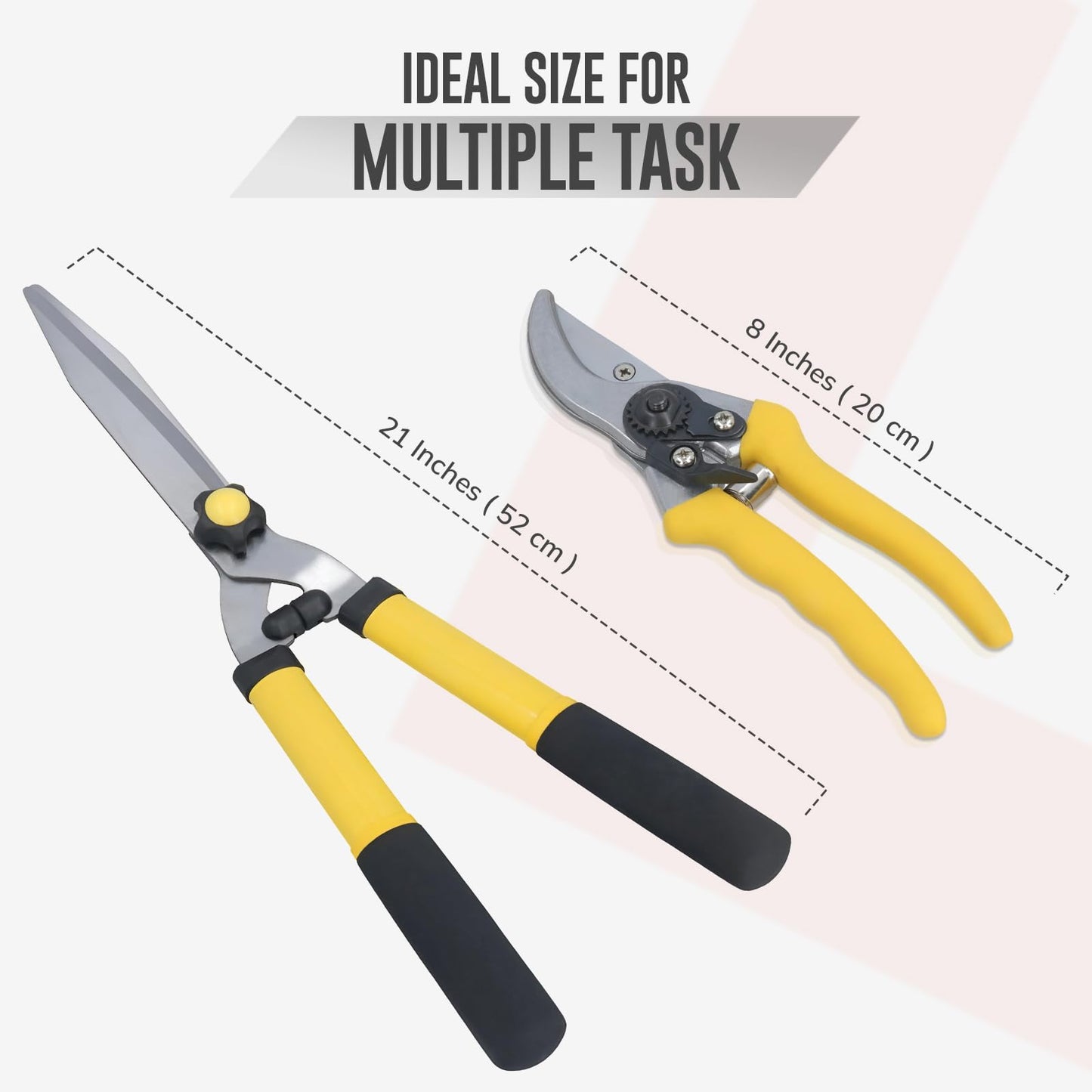 ZAVIA Hedge Shears for Gardening | Set of 21” Hedge Shear & 8” Pruning Garden Secateurs | Long Handled Lawn Shears for Hedges, Shrubs & Bushes | Anti Rust Carbon Steel Blade Hedge Shear Pruner Set