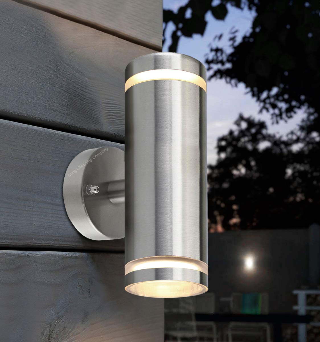 Long Life Lamp Company 2 x Exterior Outdoor Up Down Wall Light IP65 Transparent Diffuser Stainless Steel ZLC308-F Use with LED GU10 Bulb Only