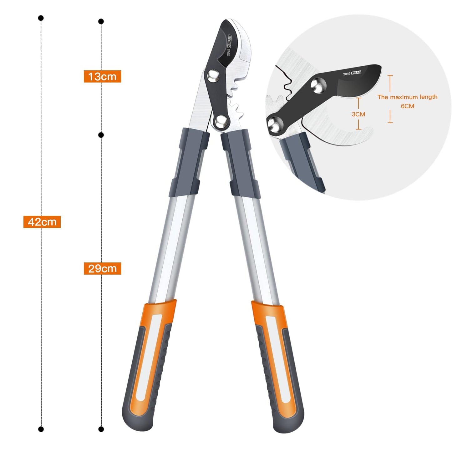 AIRAJ Bypass Loppers 43cm,Gardening Tree Loppers,Cuts 3cm Branches,Teflon Coated and SK5 Sharp Blades,Can Cut Dry and Wet Branches