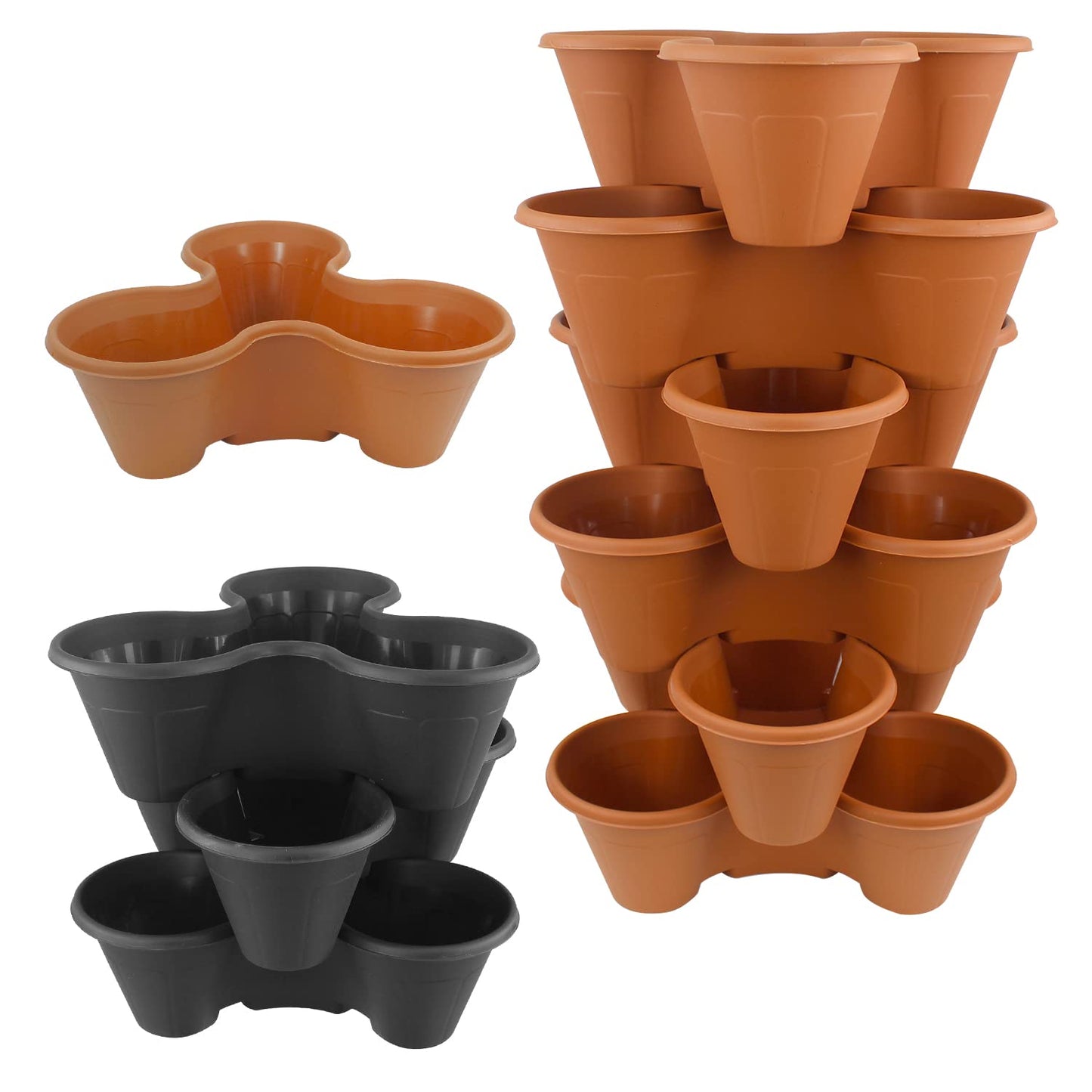 AGP ADVANCED GLOBAL PRODUCTIONS Outdoor Strawberry Planters Stackable Garden Vertical Plant Pot Flower Herbs Box (6 x Black)