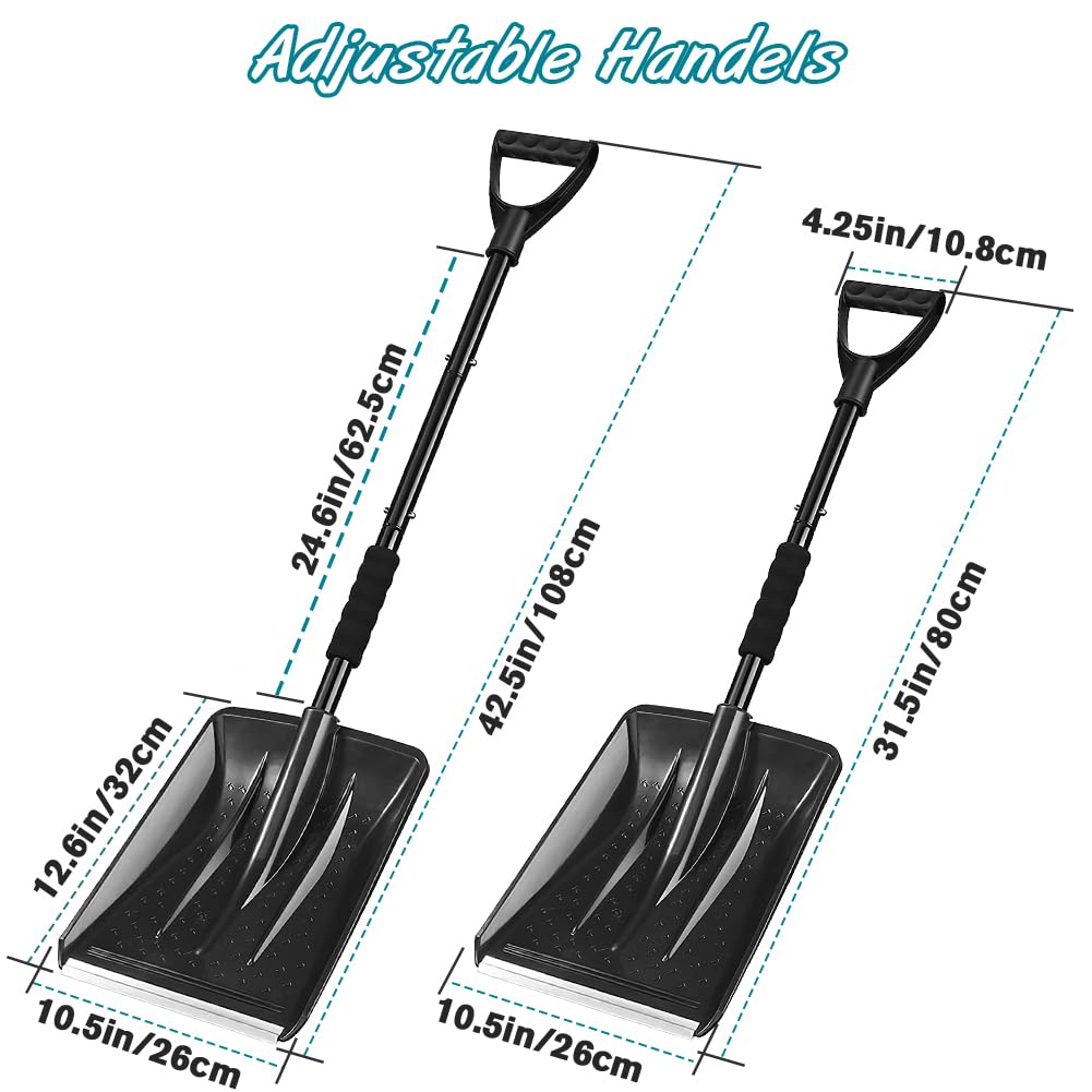PLACHIDAY Snow Shovel, New Upgrade Large-Capacity Lightweight Aluminum Portable Snow Shovel, Perfect for Garden, Car, Camping with Extra Ice Scrape(Black)