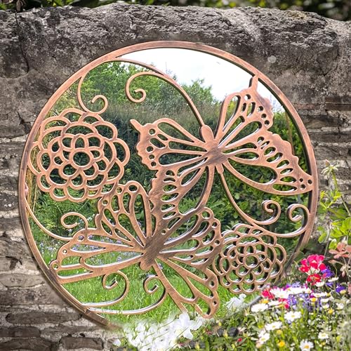 Copper Butterfly Round Garden Mirror 65cm