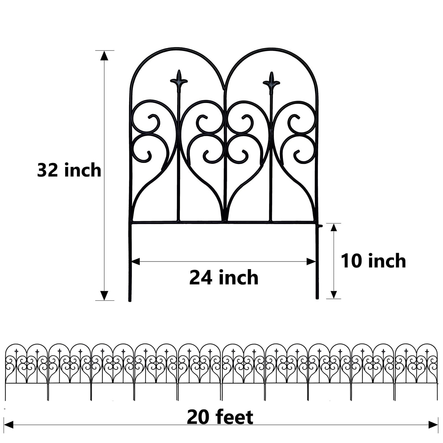 Thealyn Decorative Garden Fence 81cm (H) x 6m (L) Fence Panels Rustproof Metal Dog Fence Animal Barrier, Garden Fencing Panel Border for Yard Patio Flower Bed