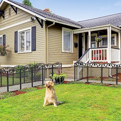 UNHO Decorative Garden Fence Panels: 5pcs Wrought Iron Lawn Edging Border Outdoor Metal Trellis Animal Barrier for Patio Backyard 43in X 9.8ft