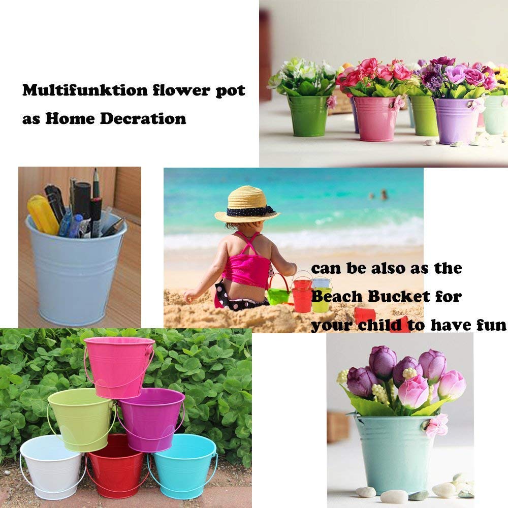Dproptel 2-in-1 Portable Flower Pots - Sand bucket, Iron Hanging Flower Pots, Balcony Garden Pots Wall Planters Metal Bucket Flower Holders with Detachable Hooks - 8 Colors Set