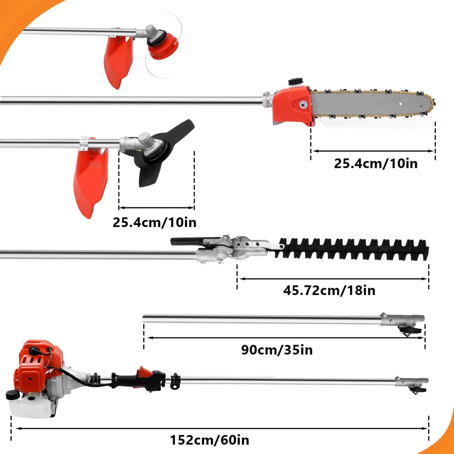 52cc Petrol Strimmer, 5 in 1 Multi Function Petrol Hedge Trimmer Garden Strimmer, String Trimmer, Brush Cutter with 3T Blade, Steel Wire Strimmer Weed Chainsaw