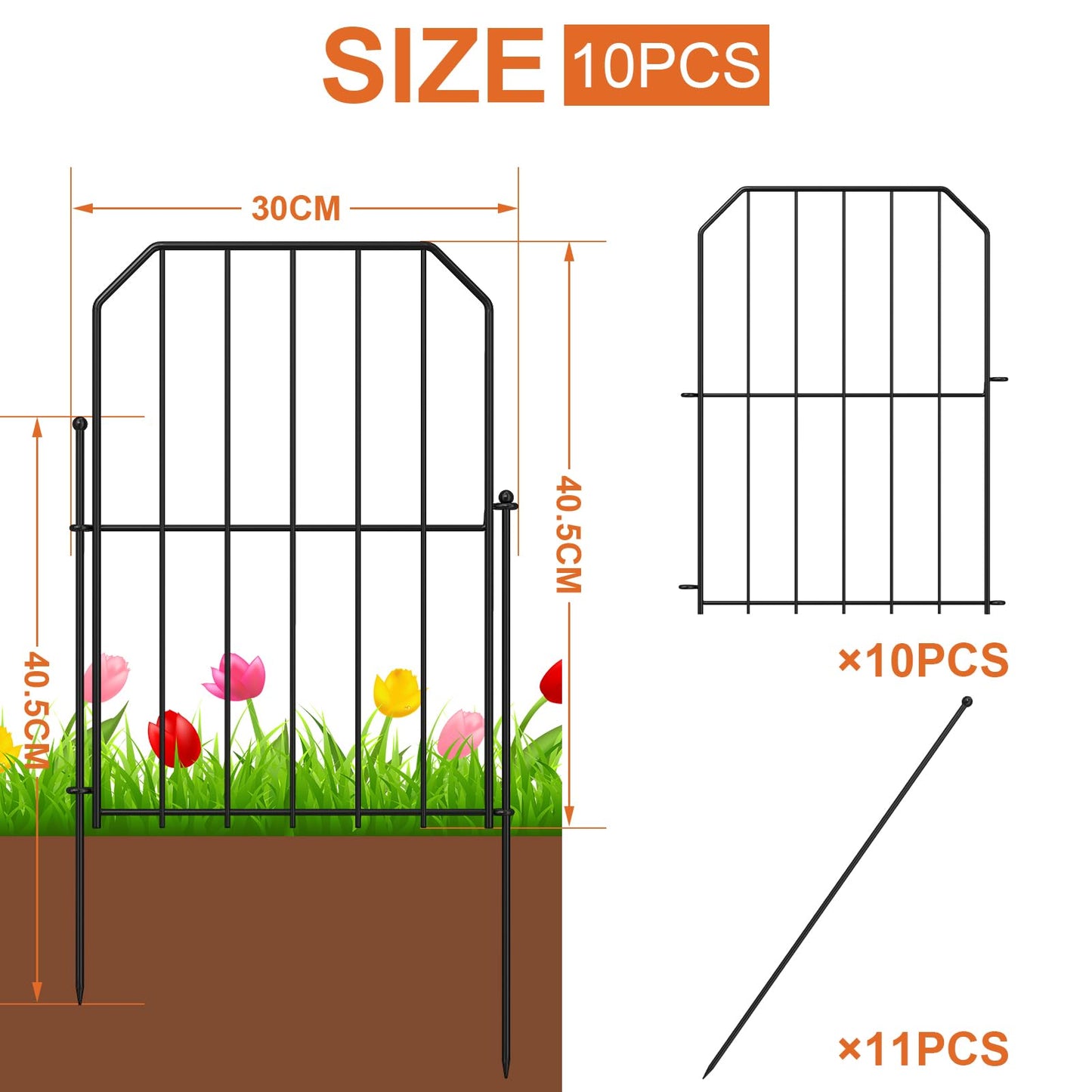 Yeabett Garden Fence 10 Pcs, Decorative Metal Fencing 31cm(W) × 41cm(H), Dog Fence Outdoor Animal Barrier for Flower Bed Yard Patio