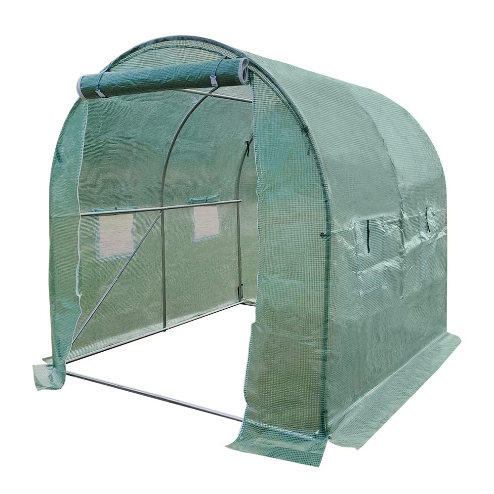 Walk In Polytunnel Outdoor Garden Greenhouse with Roll Up Door Steel Frame (2x2x2m)