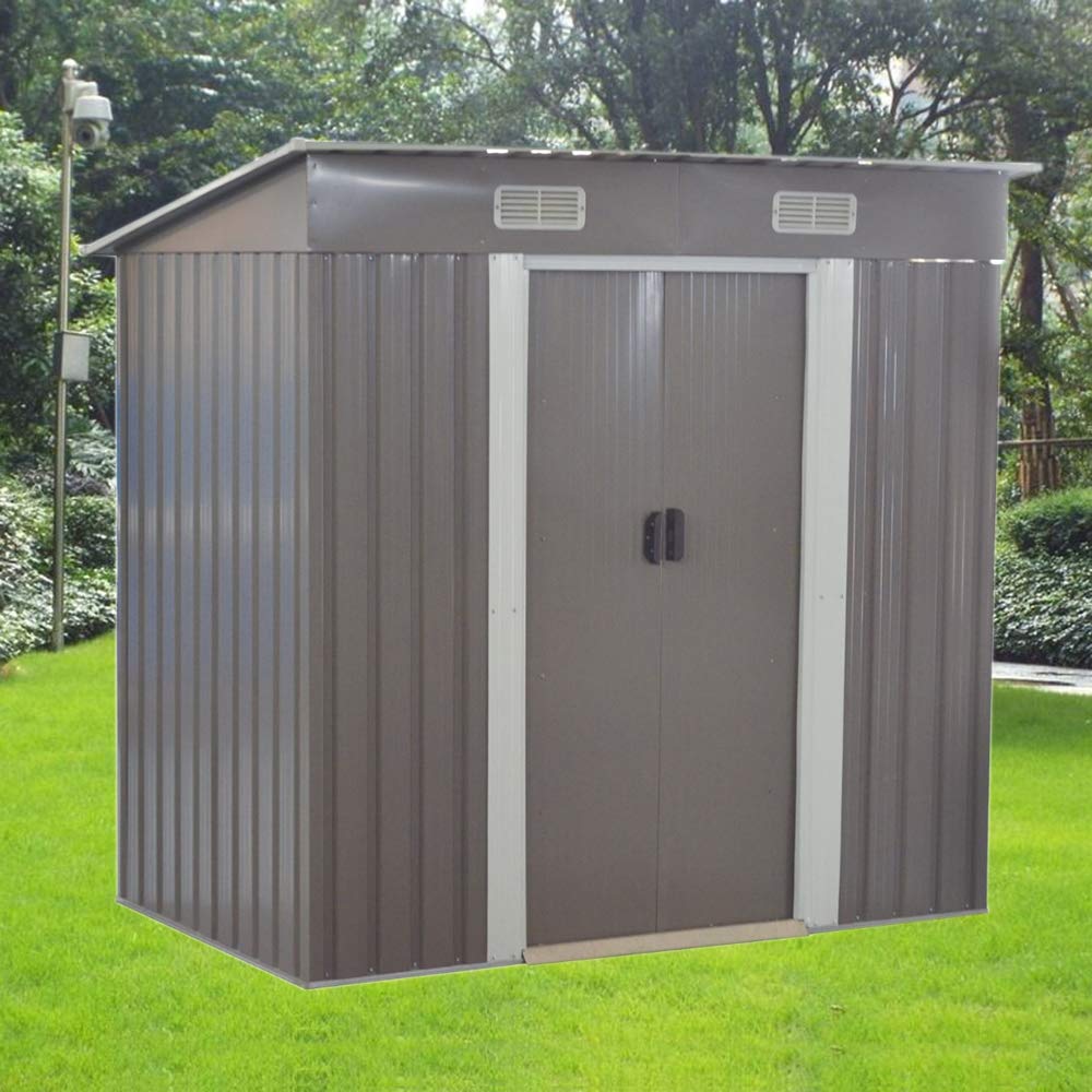 Panana Metal Garden Shed Storage Sheds Heavy Duty Outdoor FREE Base Foundation Green/Grey Color (6X4 Grey)