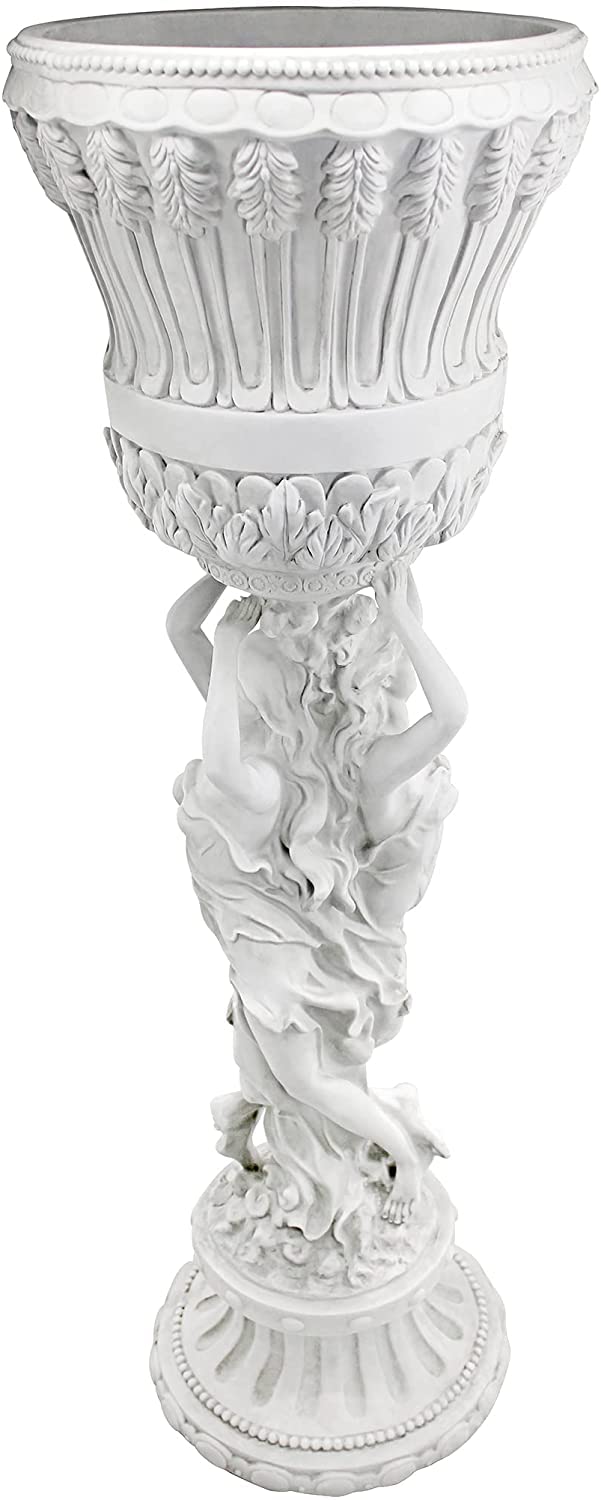Design Toscano KY9055 Les Filles Joyeuses Pedestal Column Plant Stand with Urn, Polyresin, Antique Stone, 91.5 cm, Cream