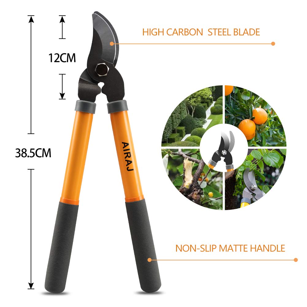 AIRAJ Bypass Loppers 38.5CM,SK5 Sharp Blades with Non-Stick Coating,Used to Trim Garden Branches Less Than 30 mm,Professional Tree Loppers,More Power Less Effort Loppers