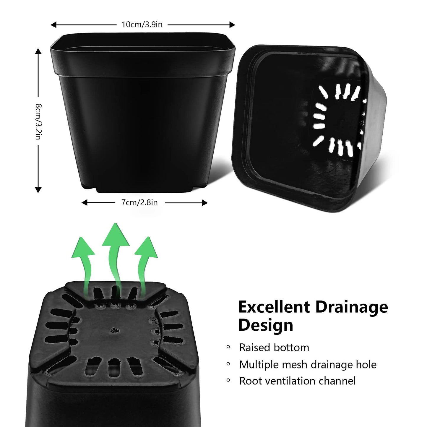 WAIZHIUA 50Pcs Plant Flower Pots 10cm Plastic Square Plant Nursery Pots Small Flower Plant Container for Succulent Fruit Vegetable Seedlings Transplanting